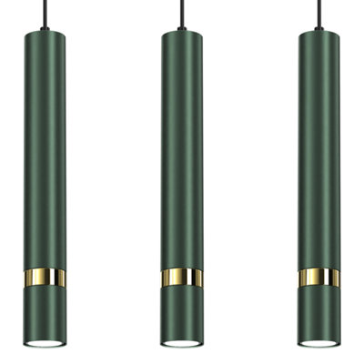 Milagro Joker Contemporary Pendant Lamp 3XGU10 Hand Made Cylindrical Style Lights Finished in Rich Green With Striking Gold Detail