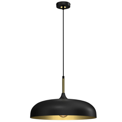 Milagro Lincoln Black 45CM Pendant Lamp Stylish Hand Made Scandi Style Lamp With A Golden Finish To The Shade Interior 1XE27