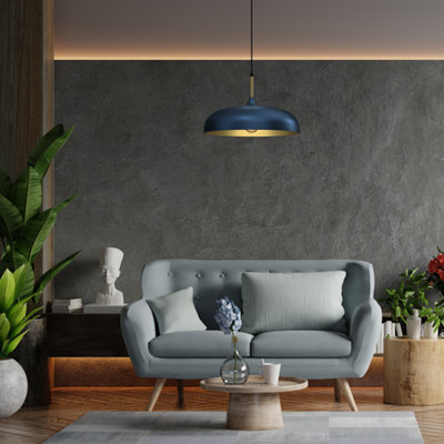 Milagro Lincoln Blue 45CM Pendant Lamp Stylish Hand Made Scandi Style Lamp With A Golden Finish To The Shade Interior 1XE27 - 3