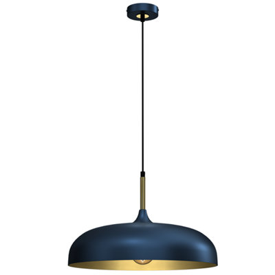 Milagro Lincoln Blue 45CM Pendant Lamp Stylish Hand Made Scandi Style Lamp With A Golden Finish To The Shade Interior 1XE27 - 4