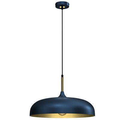 Milagro Lincoln Blue 45CM Pendant Lamp Stylish Hand Made Scandi Style Lamp With A Golden Finish To The Shade Interior 1XE27