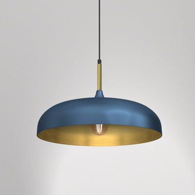 Milagro Lincoln Blue 45CM Pendant Lamp Stylish Hand Made Scandi Style Lamp With A Golden Finish To The Shade Interior 1XE27 - 6