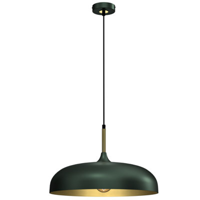 Milagro Lincoln Green 45CM Pendant Lamp Stylish Hand Made Scandi Style Lamp With A Golden Finish To The Shade Interior 1XE27