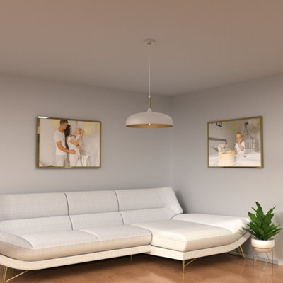 Milagro Lincoln White 45CM Pendant Lamp Stylish Hand Made Scandi Style Lamp With A Golden Finish To The Shade Interior 1XE27