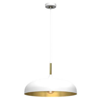 Milagro Lincoln White 45CM Pendant Lamp Stylish Hand Made Scandi Style Lamp With A Golden Finish To The Shade Interior 1XE27