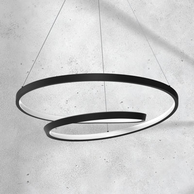 Milagro Lucero Designer LED Pendant Lamp Black 48W 50cm Monochromatic Swirl
