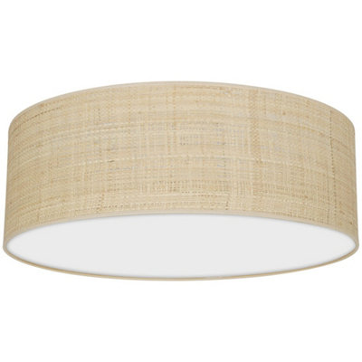 Milagro Marshall Hand Made Designer Ceiling Lamp In Matt White Metal And Natural Rattan Coloured Fabric
