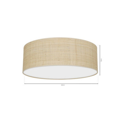 Milagro Marshall Hand Made Designer Ceiling Lamp In Matt White Metal And Natural Rattan Coloured Fabric