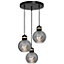 Milagro Omega Hand Made Circular Pendant Lamp With Elegant Smoked Glass Spheres Quality Matt Black Fittings With Gold Detail