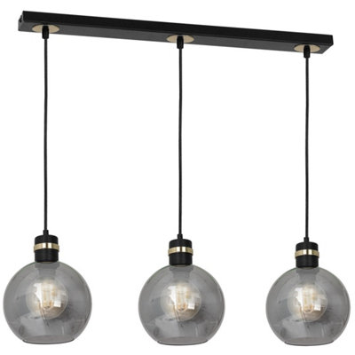 Milagro Omega Hand Made Linear Pendant Lamp With Elegant Smoked Glass Spheres Quality Matt Black Fittings With Gold Detail