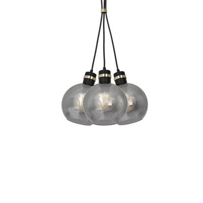 Milagro Omega Hand Made Pendant With Elegant Entwined Smoked Glass Spheres Quality Matt Black Fittings With Gold Detail
