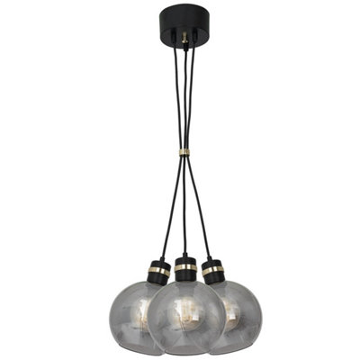 Milagro Omega Hand Made Pendant With Elegant Entwined Smoked Glass Spheres Quality Matt Black Fittings With Gold Detail