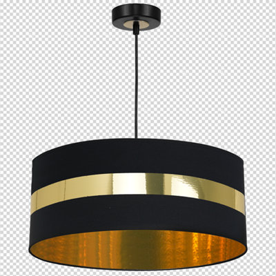 Milagro Palmira Pendant Lamp Black/Gold 1XE27 Hand Made Designer Lamp Crafted From Matt Black Fabric With Luxurious Gold Detail