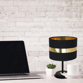 Milagro Palmira Table Lamp Black/Gold 1XE27 Hand Made Designer Lamp Crafted From Matt Black Fabric With Luxurious Gold Detail