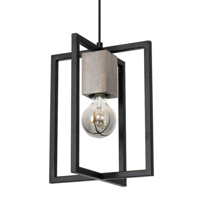 Milagro Ralph Pendant Lamp 1XE27 Habd Made Industrial Chic Lamp With Natural Wood Giving The Look Of Stone And Rugged Metal
