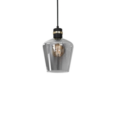 Milagro Richmond Black/Gold Pendant Lamp 1XE27 Stunning Hand Made Smoked Glass Quality Matt Black Fittings With Gold Detail