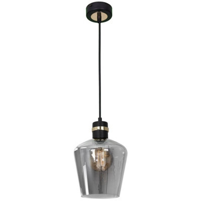 Milagro Richmond Black/Gold Pendant Lamp 1XE27 Stunning Hand Made Smoked Glass Quality Matt Black Fittings With Gold Detail