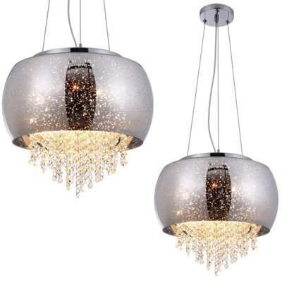 Milagro Starlight Pendant Lamp 3XE14 A Stunning Hand Made Lamp 39CM Glass Shade Housing Chrome Fitments And Gorgeous Crystals