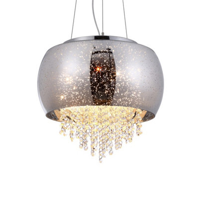 Milagro Starlight Pendant Lamp 3XE14 A Stunning Hand Made Lamp 39CM Glass Shade Housing Chrome Fitments And Gorgeous Crystals