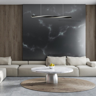 Milagro Swirl LED 90CM Pendant Lamp Formed From Stylish Black Alloy With An Efficient 24W(100W) Built In Light Source