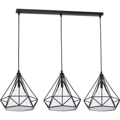 Milagro Triangolo Pendant Lamp Stylish Hand Made Industrial Chic Matt Black With Delicate White Fabric Shades