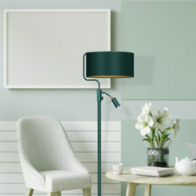 Milagro Verde Hand Made Scandi Style Floor Lamp In A Rich Green Finish With Gold Accents Holds 1XE27 And 1XGU10 Bulb