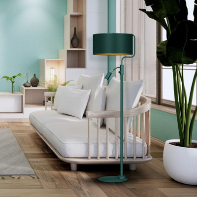 Milagro Verde Hand Made Scandi Style Floor Lamp In A Rich Green Finish With Gold Accents Holds 1XE27 And 1XGU10 Bulb