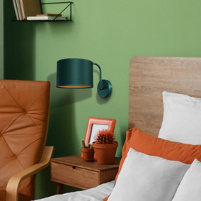 Milagro Verde Hand Made Scandi Style Wall Lamp In A Rich Green Finish With Gold Accents Holds 1xE27 LED Bulb