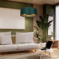 Milagro Verde Pendant Lamp 3XE27 50cm Scandi Style Hand Made Lamp Range In Rich Green With Golden Accents