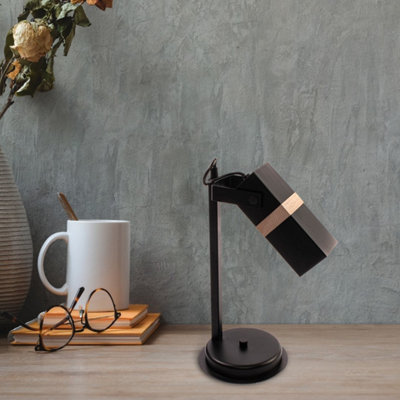 Milagro Vidar Black Table Lamp 1XGU10 Hand Made Modernist Cuboid Design With Natural Wooden Inserts