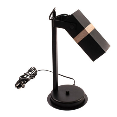 Milagro Vidar Black Table Lamp 1XGU10 Hand Made Modernist Cuboid Design With Natural Wooden Inserts