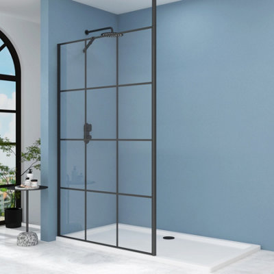 MILAN 700MM MATT BLACK GRID WALK IN WET ROOM SHOWER ENCLOSURE SCREEN ...