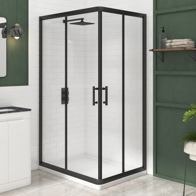 Milan 900 x 700mm Matt Black Corner Entry Shower Enclosure Rectangular Sliding Door 6mm Safety Tempered Glass Screen