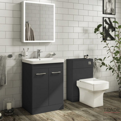 Milan Anthracite Grey Complete Cloakroom Set 1100mm inc Vanity Unit, WC Unit, Square Toilet and