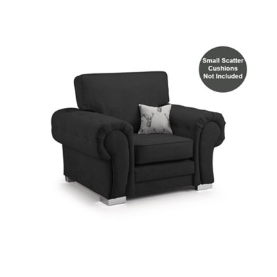 Milan Black Fabric Single Seater Armchair Fabric Full Back Chesterfield Style