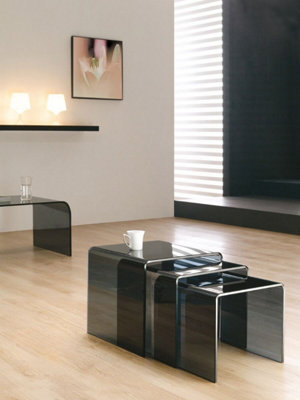 Milan Black Glass Nest of 3 Side Tables for Living Room