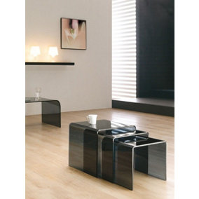 Milan Black Glass Nest of 3 Side Tables for Living Room