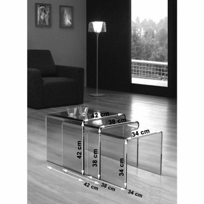Milan Black Glass Nest of 3 Side Tables for Living Room