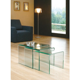 Milan Clear Glass Nest of 3 Side Tables for Living Room