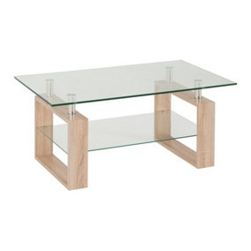 Milan Coffee Table - L60 x W100 x H46 cm - Sonoma Oak Effect Veneer/Clear Glass/Silver