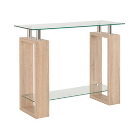 Milan Console Table in  Oak Effect Glass and Silver