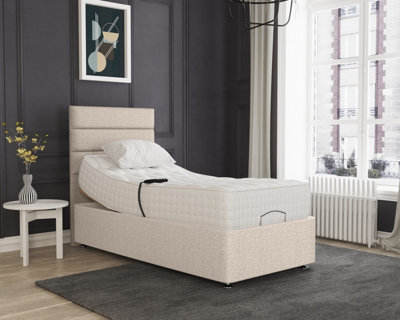 Milan Electric Adjustable Bed Set Fabric Pocket Sprung Mattress, Floor Standing Headboard - 3ft - Cream