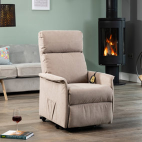 Milan Electric Lift Assist Rise and Recline Soft Fabric Chair - Cappuccino