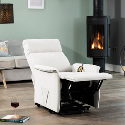 Milan Electric Lift Assist Rise and Recline Soft Fabric Chair - Stone