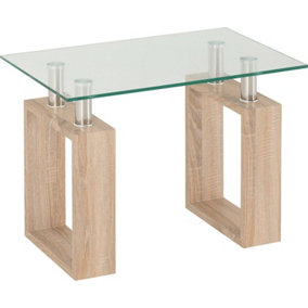 Milan Glass Lamp End Side Table in Oak Veneer