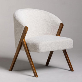 Milan Occasional Chair Natural Boucle Fabric with Brown Wooden Round Frame