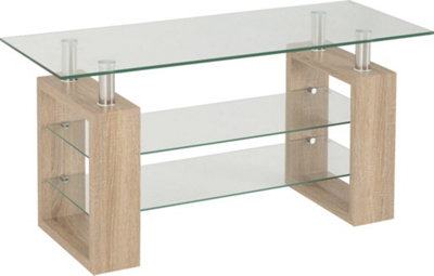 Milan TV Unit in Sonoma Oak Effect Veneer Clear Glass