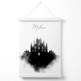 Milan Watercolour Skyline City Poster with Hanger / 33cm / White