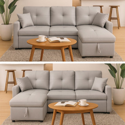Milano 3 Seater L Shape Pullout Sofa Bed with Deep Storage Compartment ...