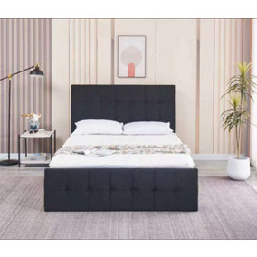 Milano Black Velvet Ottoman Storage Bed Gas Side Lift Bed Frame Cushioned High Headboard 110CM Height 4FT Small Double Bed Frame